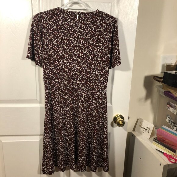 Michael Kors maroon flowery print dress, back zip, V-neck, S - Picture 2 of 7